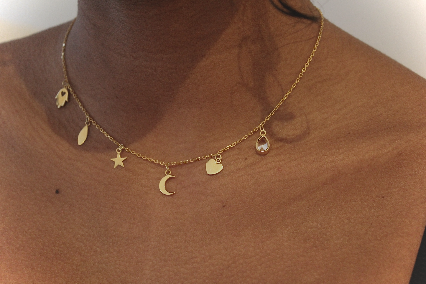 18K Gold Plated Quartz Gemstone Pendant Necklace with 39cm Adjustable chain
