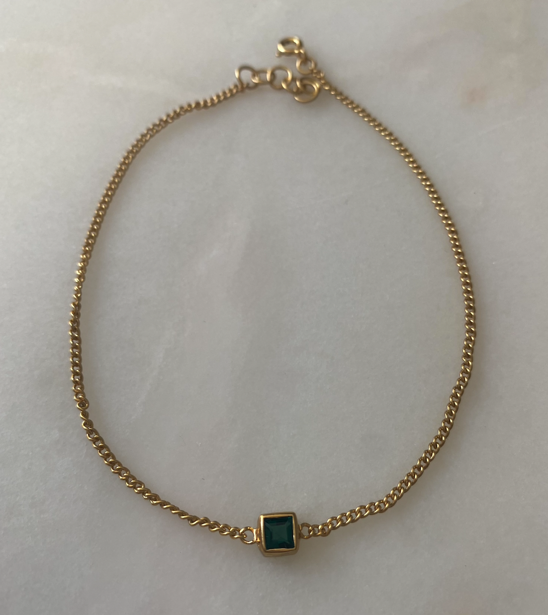 18k Gold Plated Gemstone Green Quartz Anklet 24.5cm Adjustable Chain