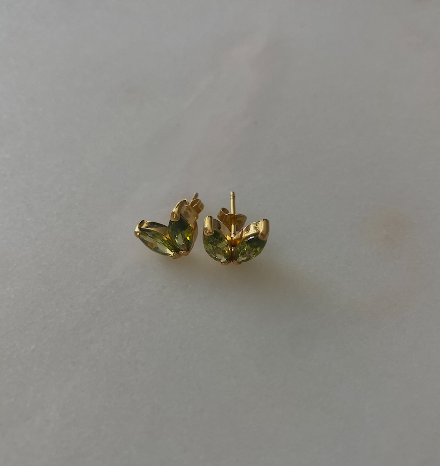 18k Gold Plated Double Marquise Gemstone Studs (Peridot)