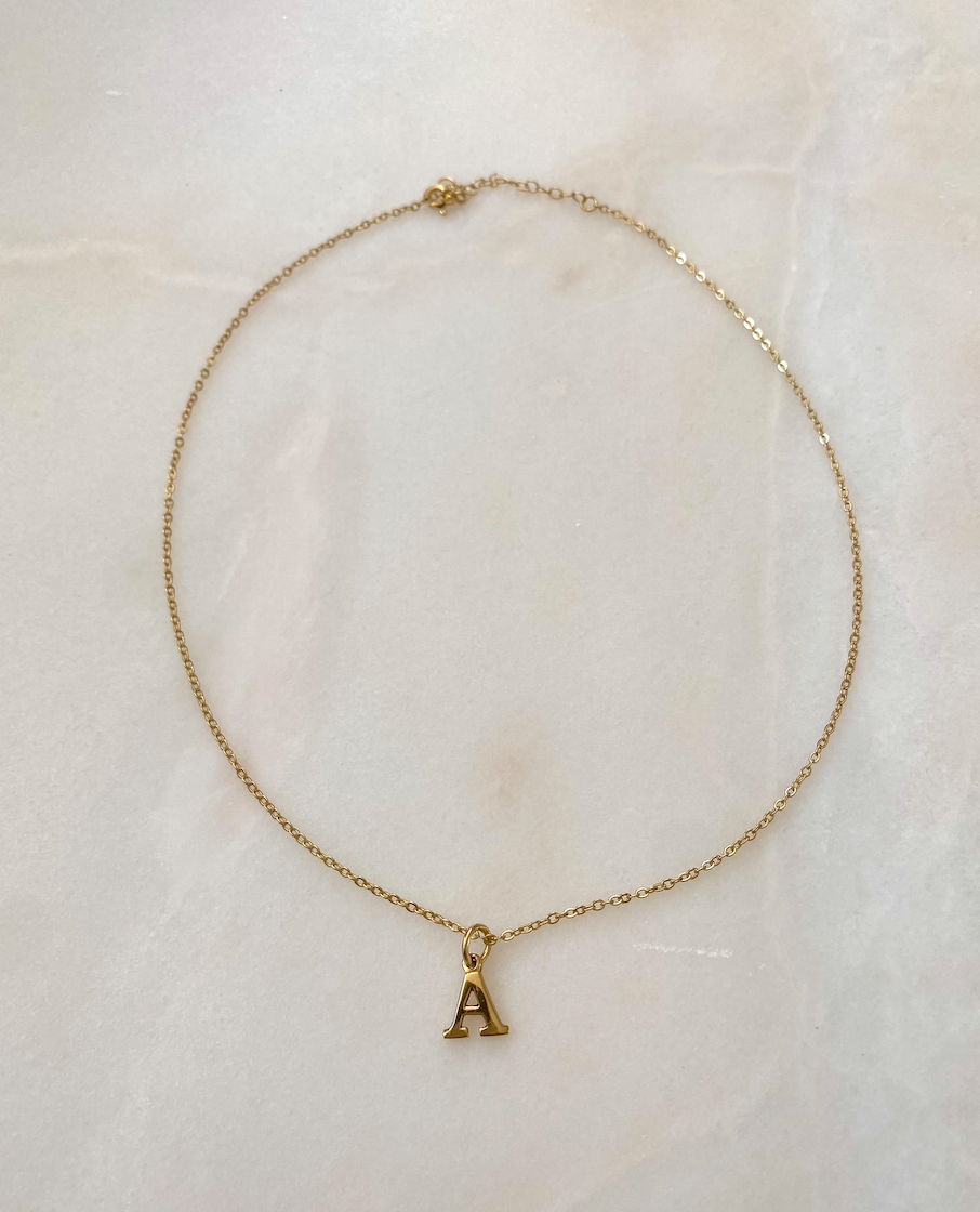 18k Gold Plated Petite Initial Necklace with 38cm Adjustable Gold Chain