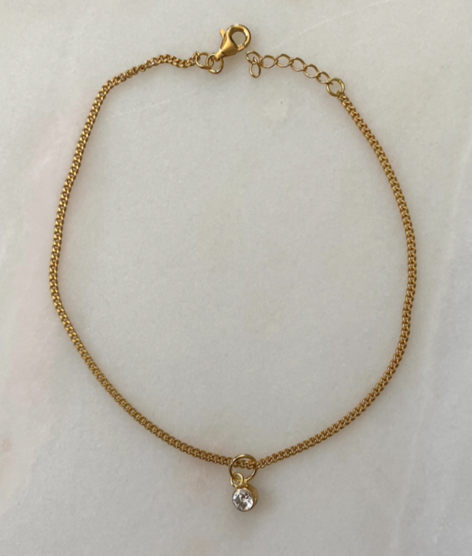 18K Gold Plated Zirconia Anklet 21cm adjustable chain