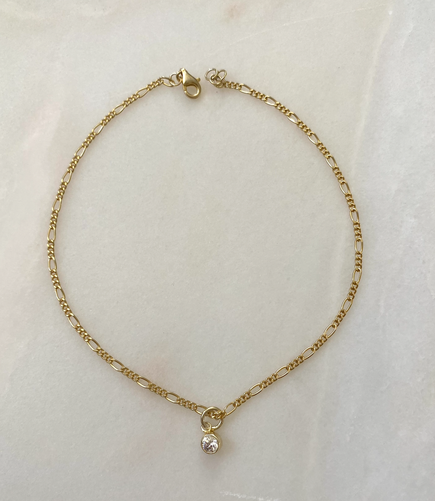 18K Gold Plated Link Chain Zirconia Anklet with 23cm adjustable