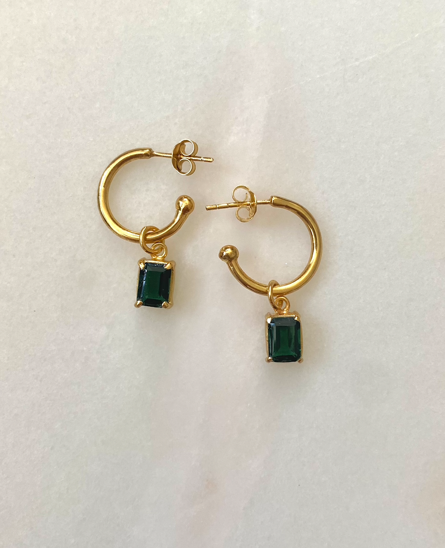 18K Gold Plated Green Quartz Hoops Earrings featuring our green quartz stones