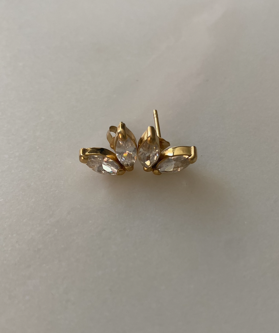 18k Gold Plated Double Marquise Gemstone Studs (White Zirconia)