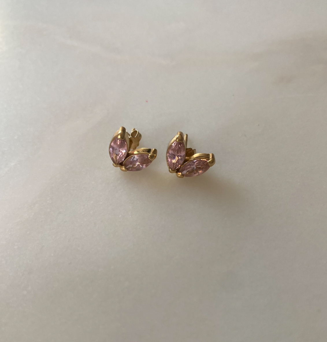 18k Gold Plated Double Marquise Gemstone Studs (Rose Gemstones)