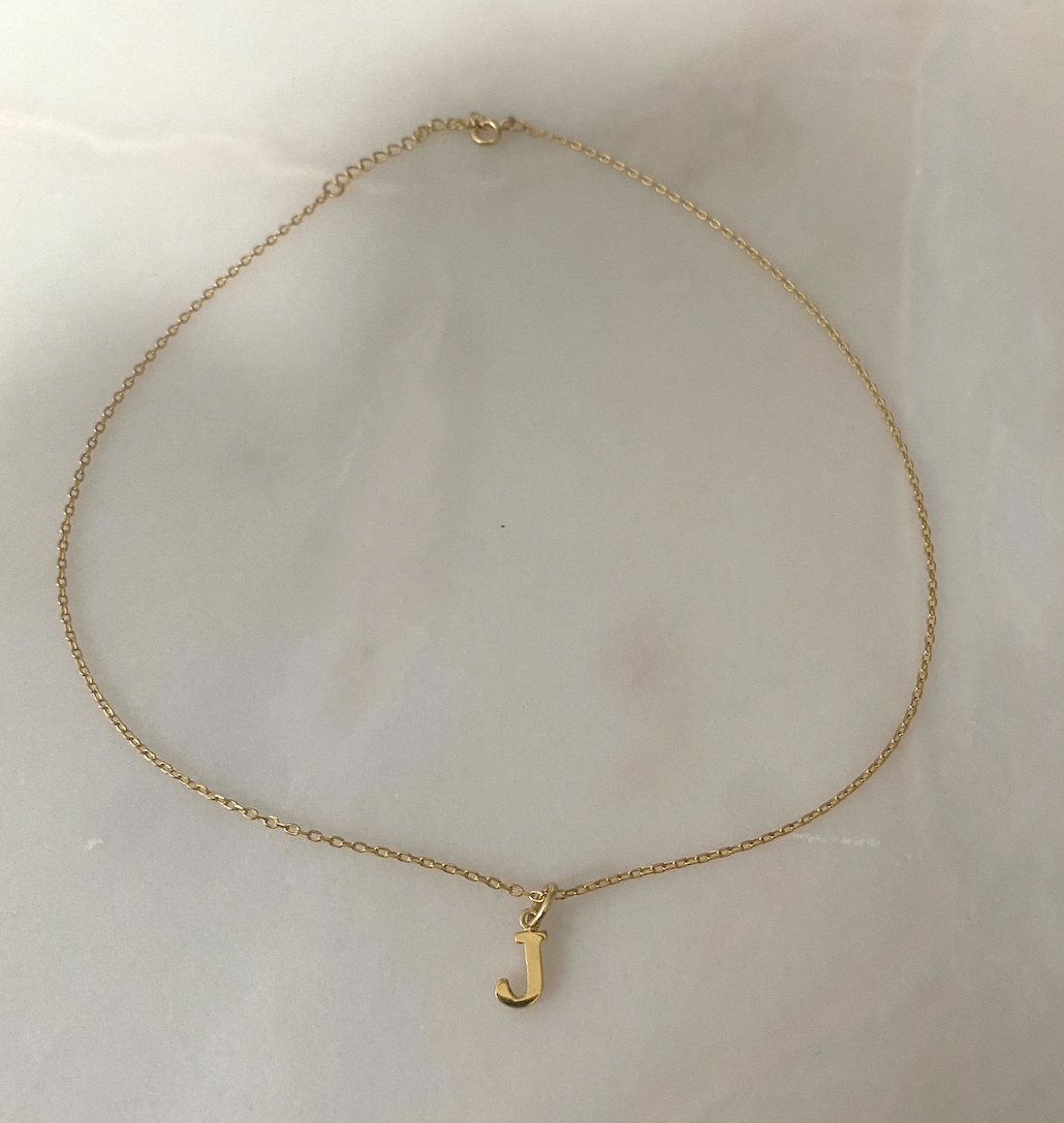 18k Gold Plated Petite Initial Necklace with 38cm Adjustable Gold Chain