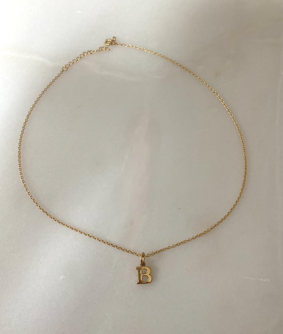 18k Gold Plated Petite Initial Necklace with 38cm Adjustable Gold Chain