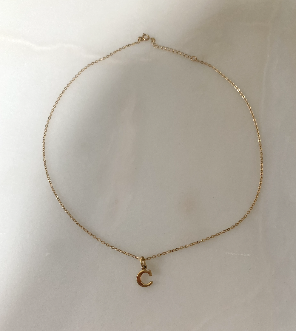 18k Gold Plated Petite Initial Necklace with 38cm Adjustable Gold Chain