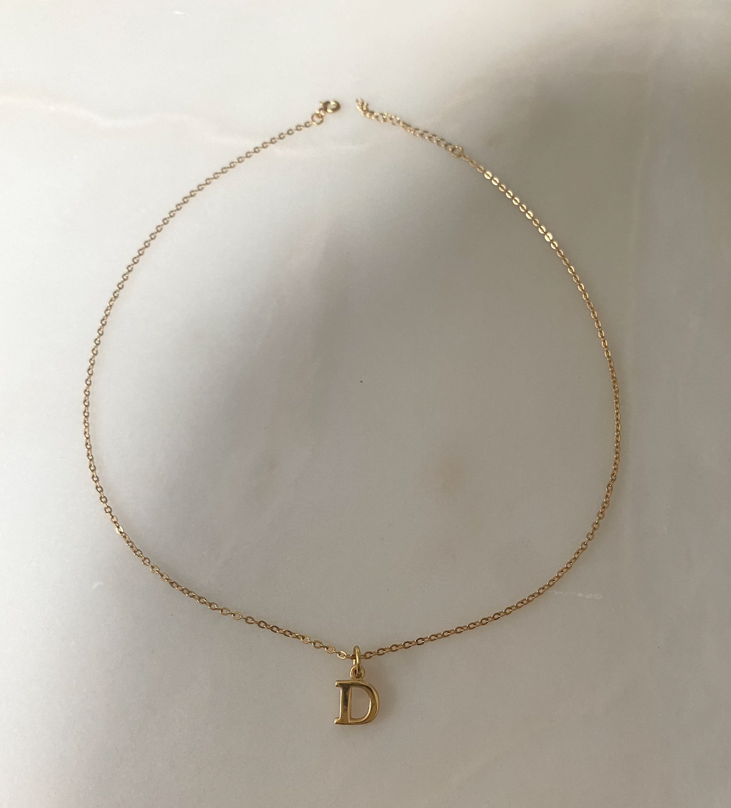 18k Gold Plated Petite Initial Necklace with 38cm Adjustable Gold Chain