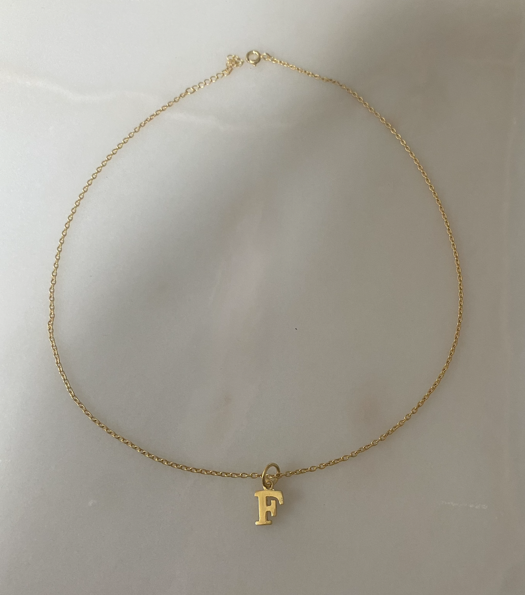 18k Gold Plated Petite Initial Necklace with 38cm Adjustable Gold Chain
