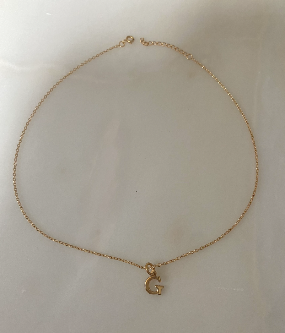 18k Gold Plated Petite Initial Necklace with 38cm Adjustable Gold Chain