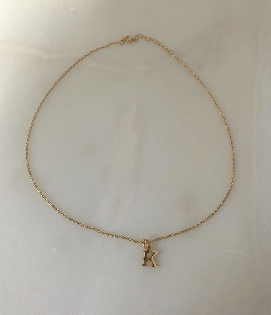 18k Gold Plated Petite Initial Necklace with 38cm Adjustable Gold Chain