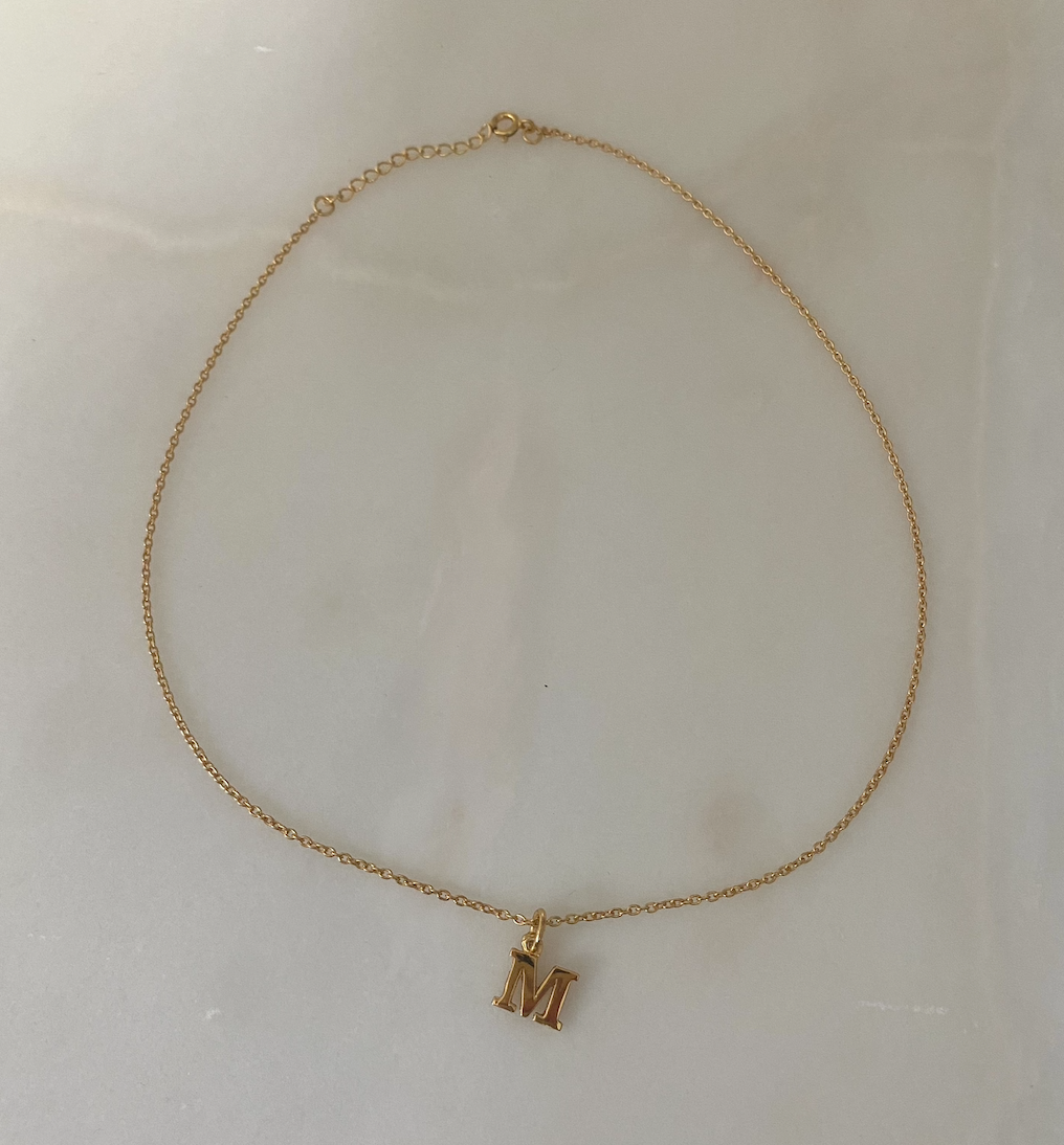 18k Gold Plated Petite Initial Necklace with 38cm Adjustable Gold Chain