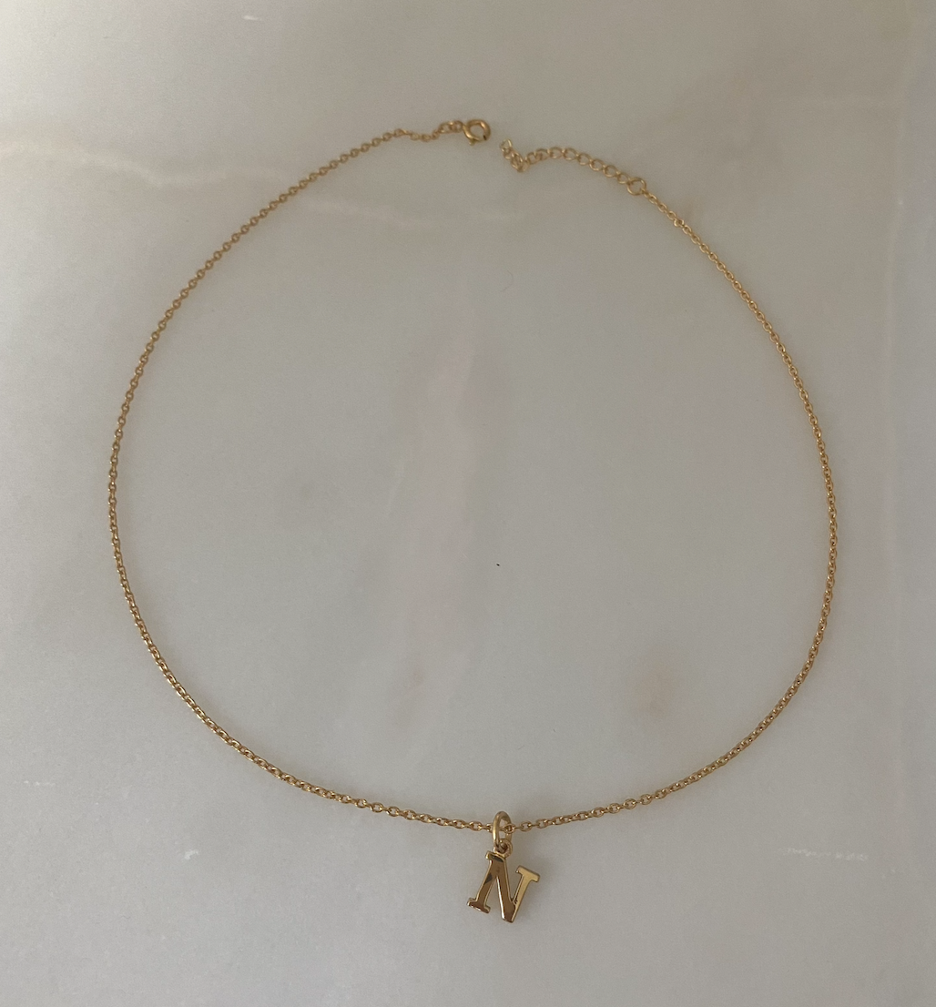 18k Gold Plated Petite Initial Necklace with 38cm Adjustable Gold Chain