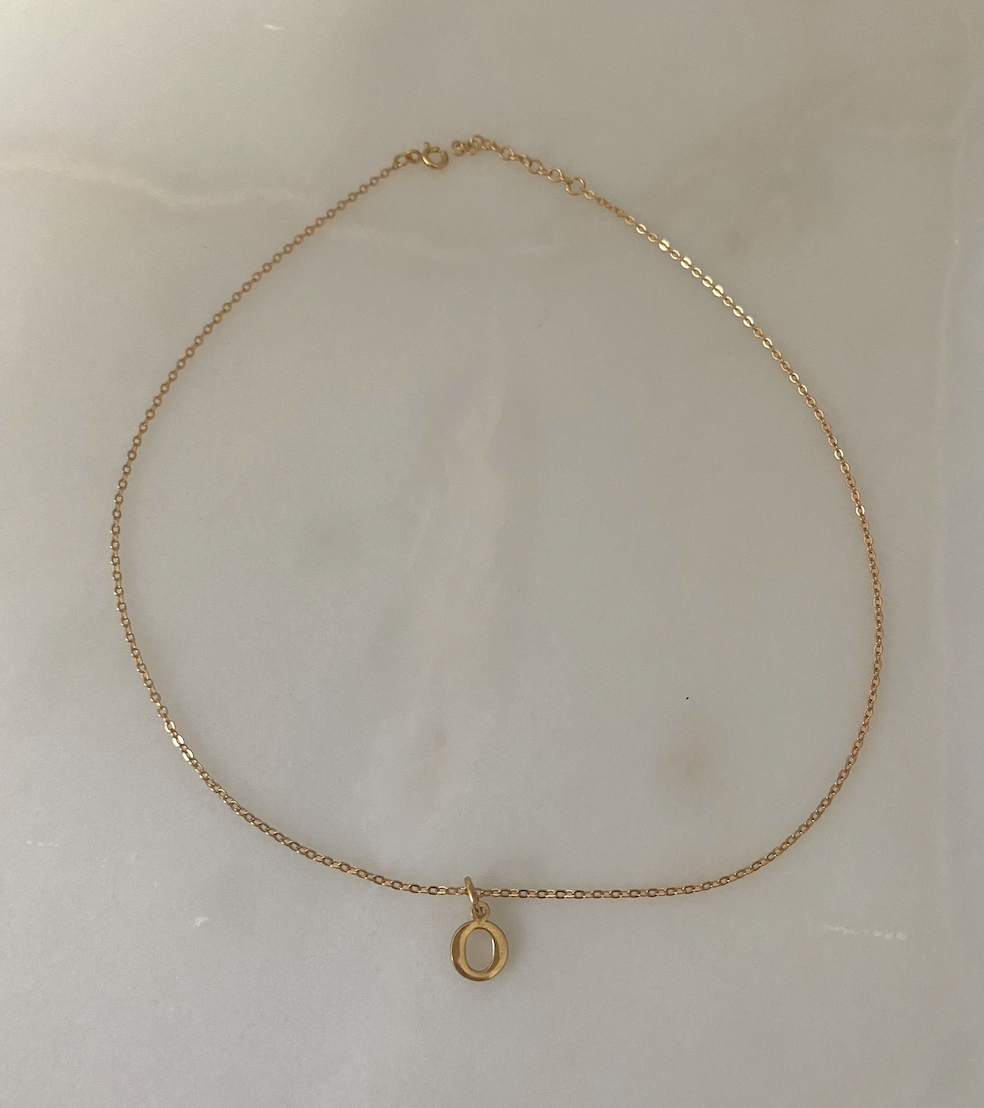 18k Gold Plated Petite Initial Necklace with 38cm Adjustable Gold Chain