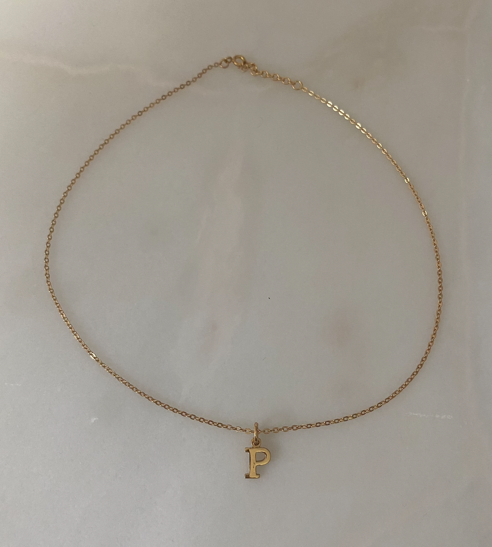 18k Gold Plated Petite Initial Necklace with 38cm Adjustable Gold Chain
