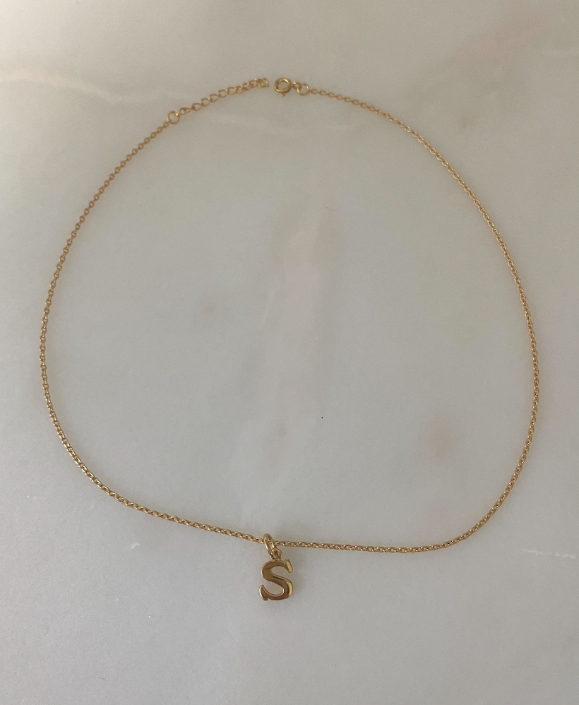 18k Gold Plated Petite Initial Necklace with 38cm Adjustable Gold Chain