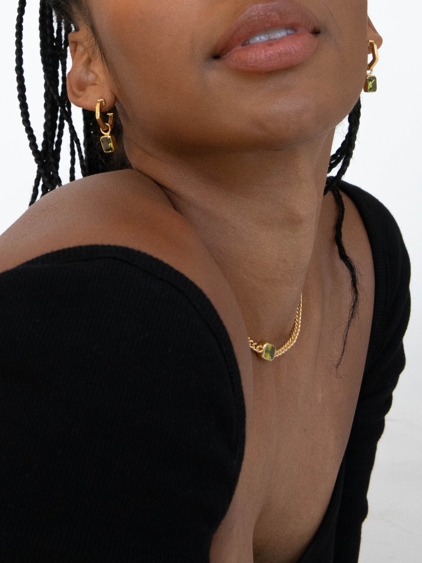 18k Gold Plated Hexagon Peridot Hoops