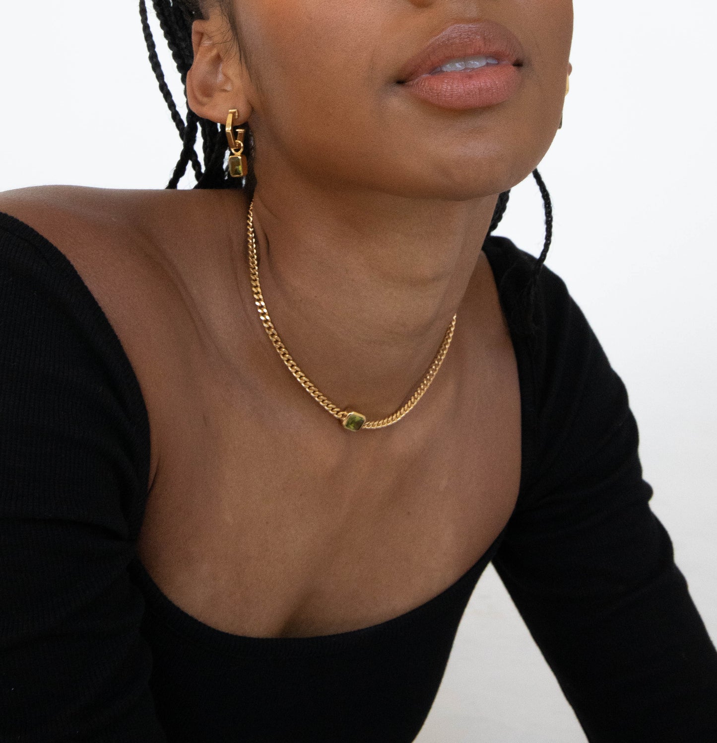 18k Gold Plated Dylan Peridot Chain Necklace 36cm Adjustable Chain
