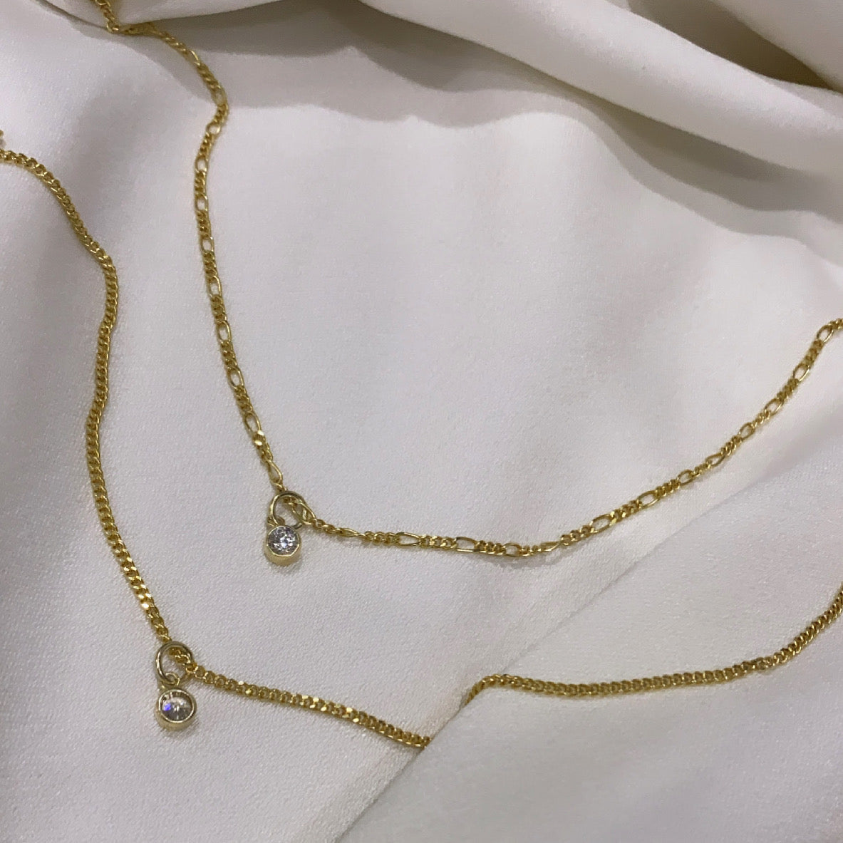 18K Gold Plated Link Chain Zirconia Anklet with 23cm adjustable chain