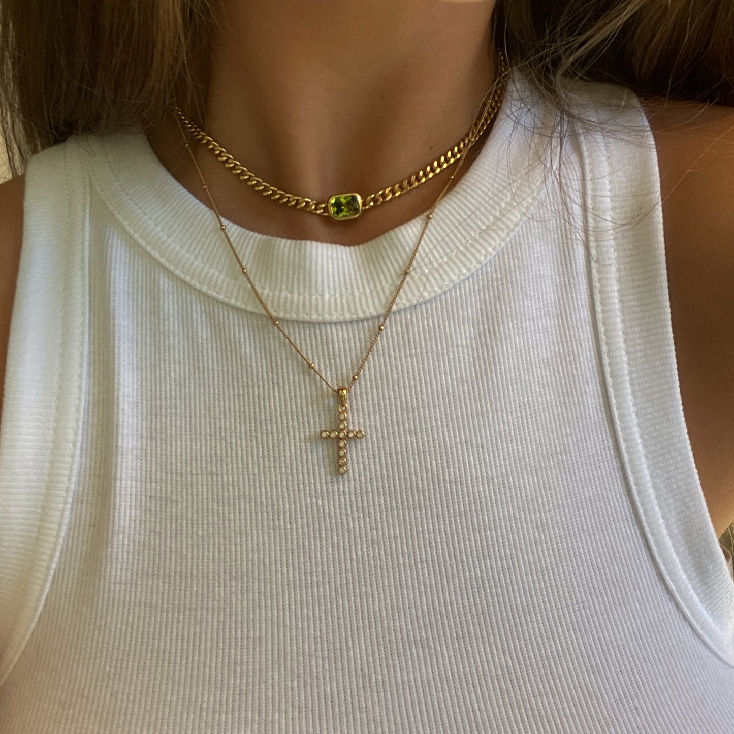 18k Gold Plated Dylan Peridot Chain Necklace 36cm Adjustable Chain