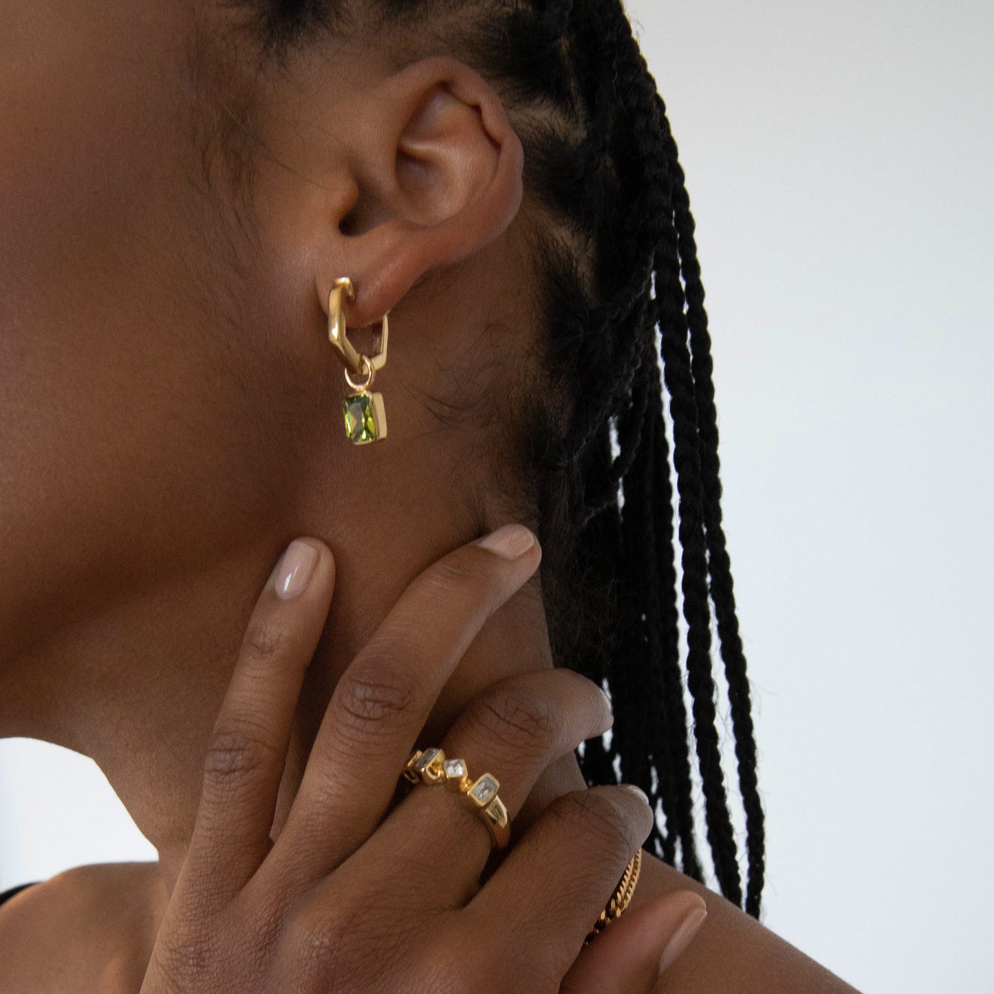 18k Gold Plated Hexagon Peridot Hoops