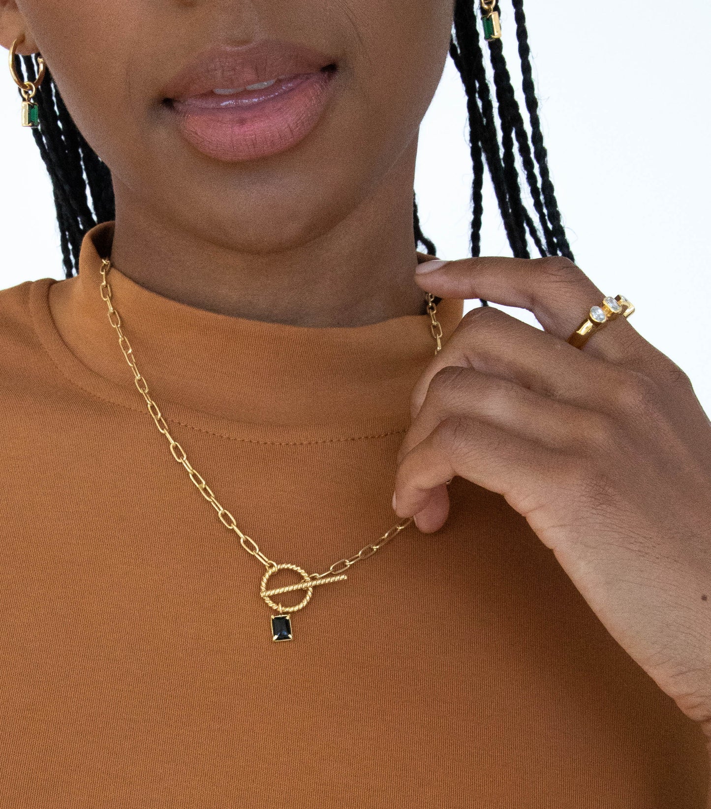 18K Gold Plated Green Quartz Hoops Earrings featuring our green quartz stones