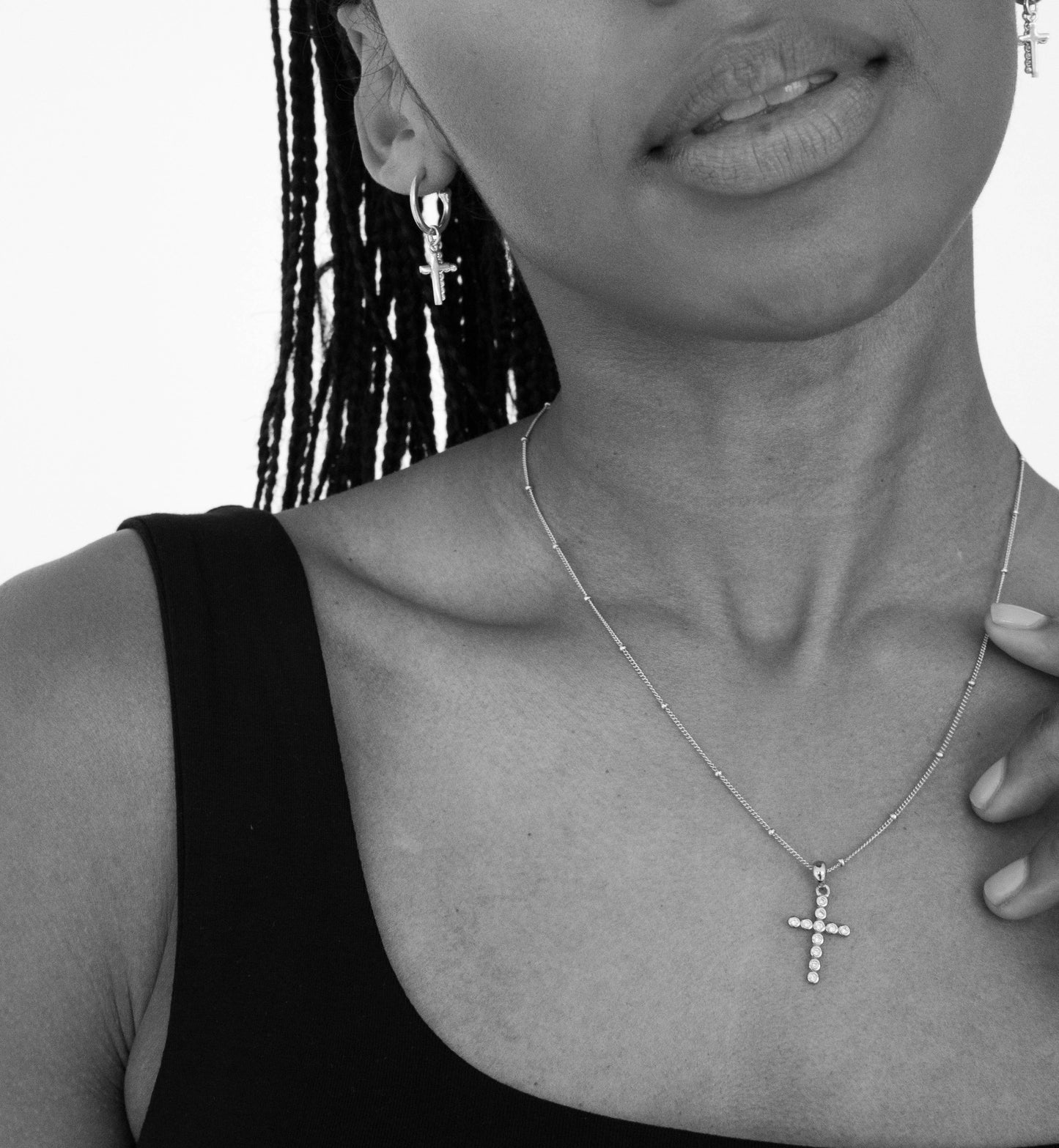 18K Gold Plated Double up cross hoops with Zirconia Stones