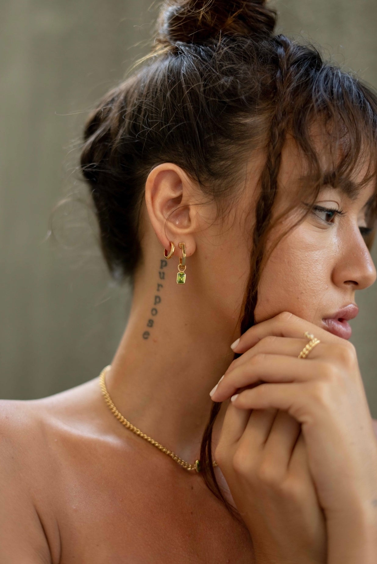 18k Gold Plated Hexagon Peridot Hoops