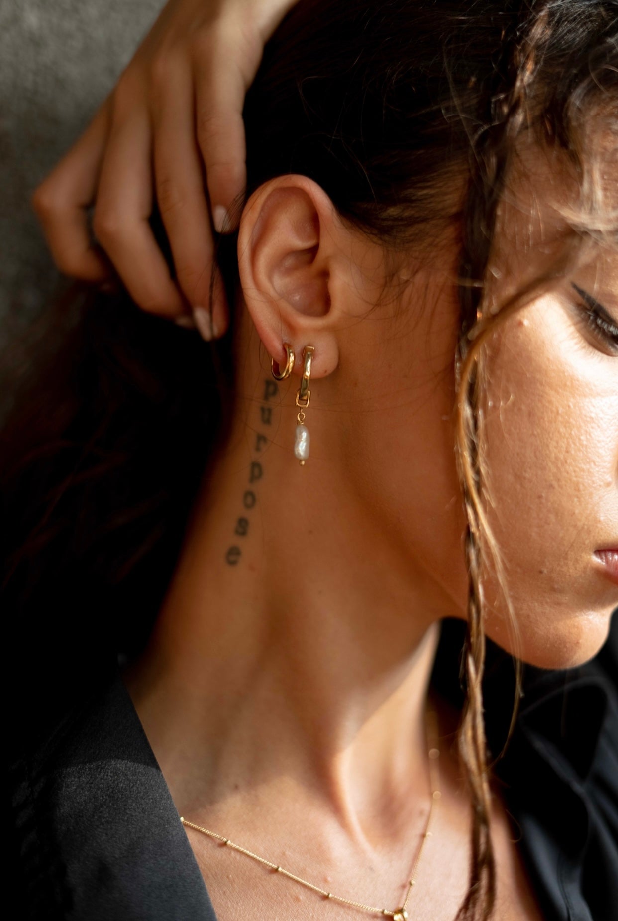 18k Gold Plated Hexagon Fresh Water Pearl Hoops