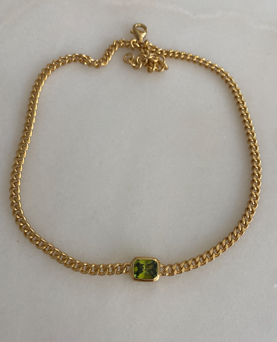 18k Gold Plated Dylan Peridot Chain Necklace 36cm Adjustable Chain