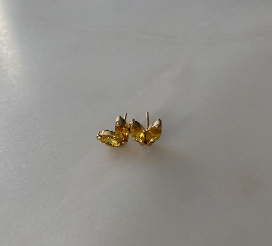18k Gold Plated Double Marquise Gemstone Studs (Citrine)