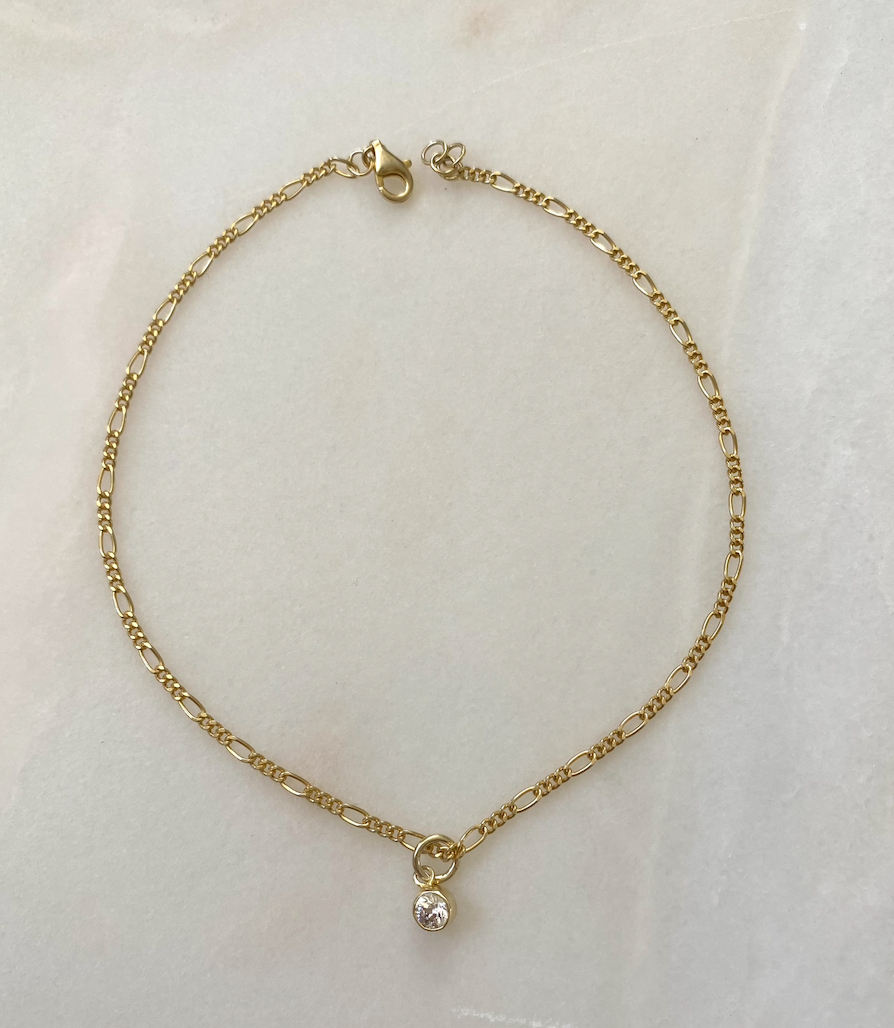 18K Gold Plated Link Chain Zirconia Anklet with 23cm adjustable chain