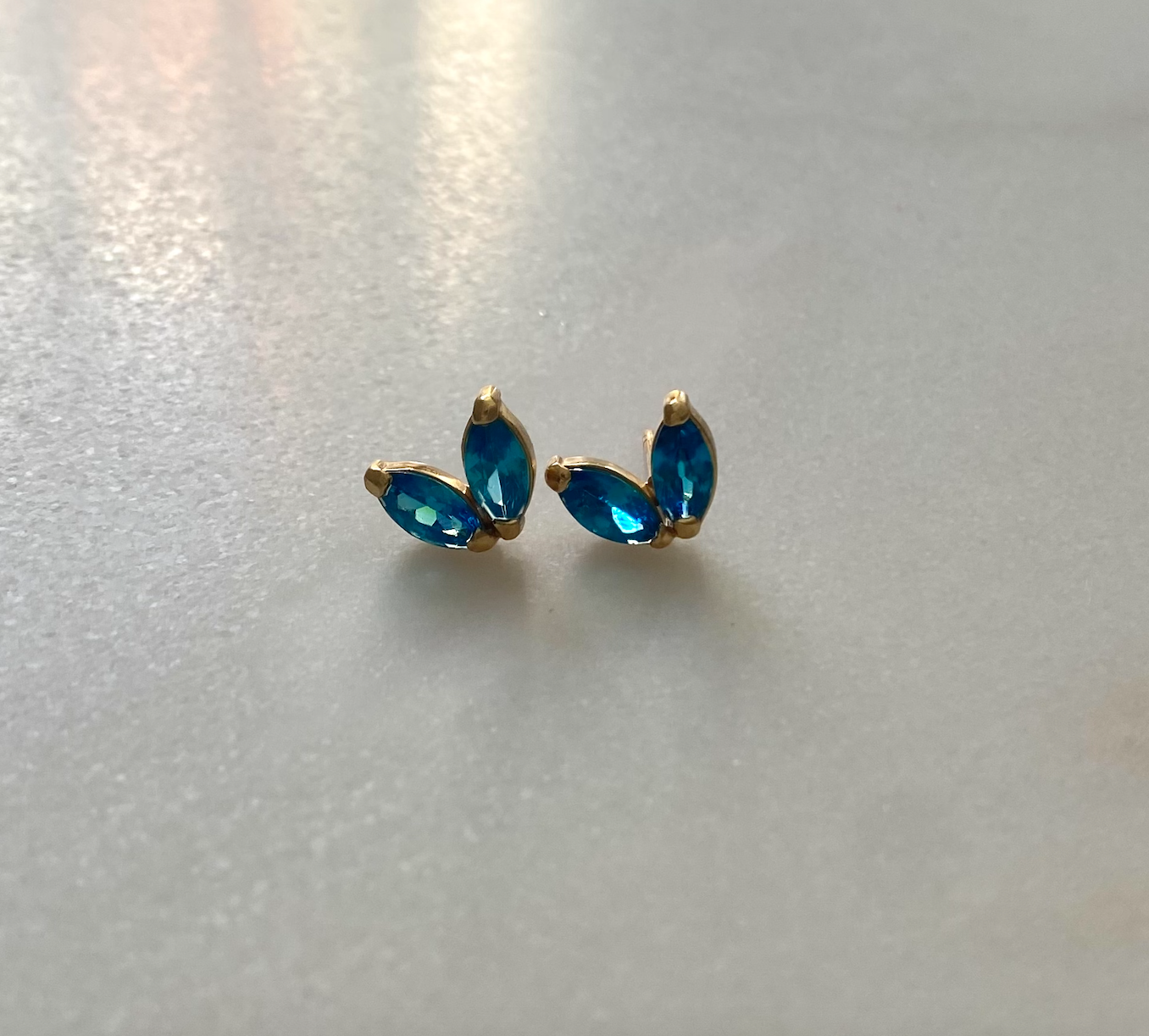 18k Gold Plated Double Marquise Gemstone Studs (Blue Topaz)
