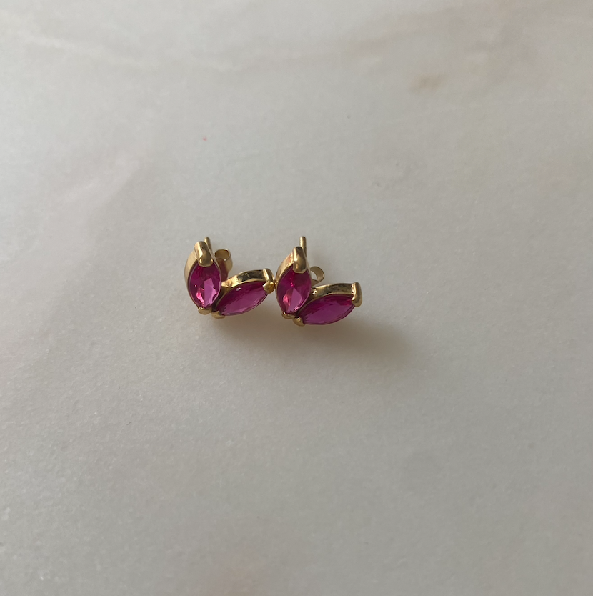 18k Gold Plated Double Marquise Gemstone Studs (Ruby Quartz)