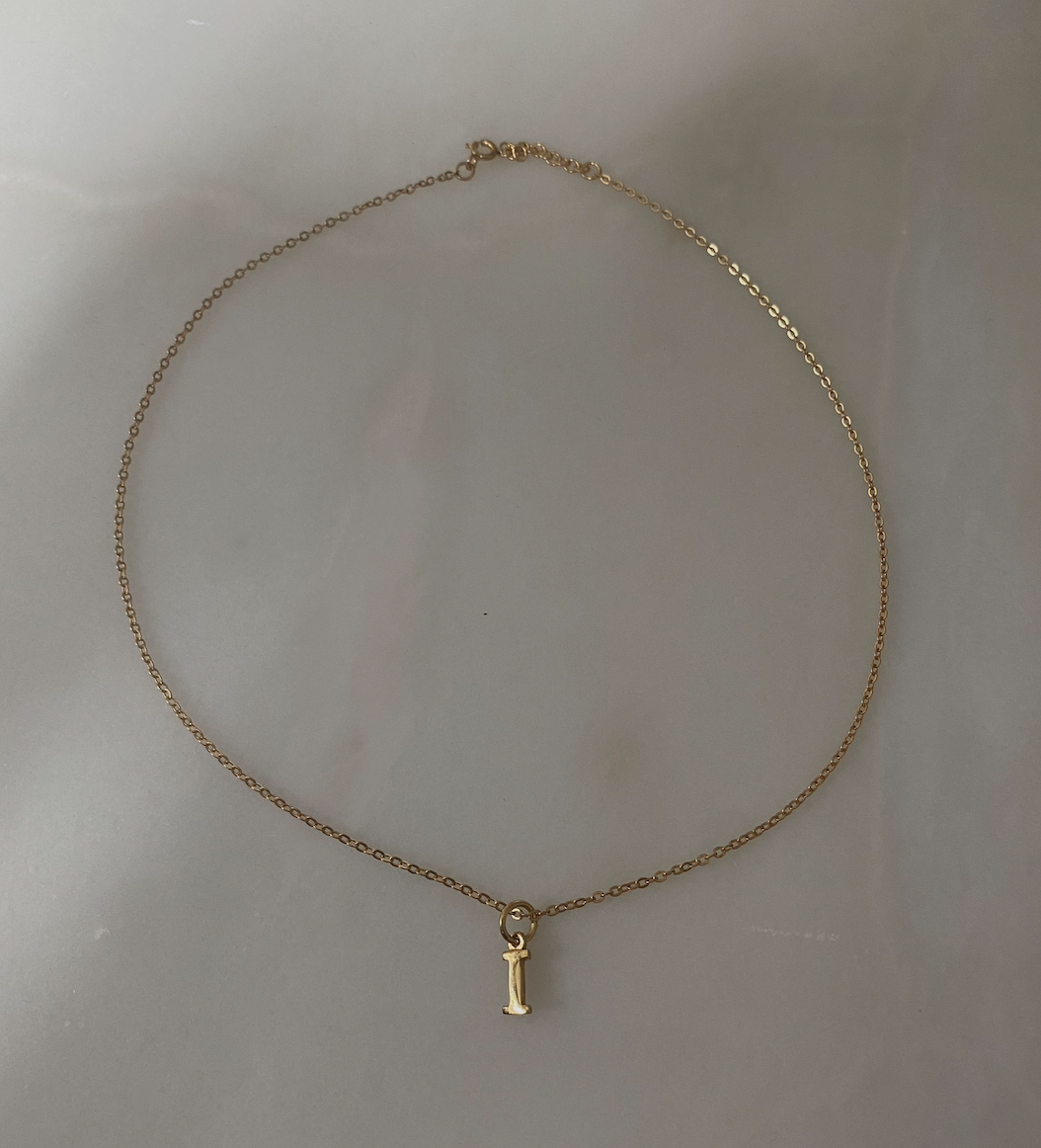 18k Gold Plated Petite Initial Necklace with 38cm Adjustable Gold Chain