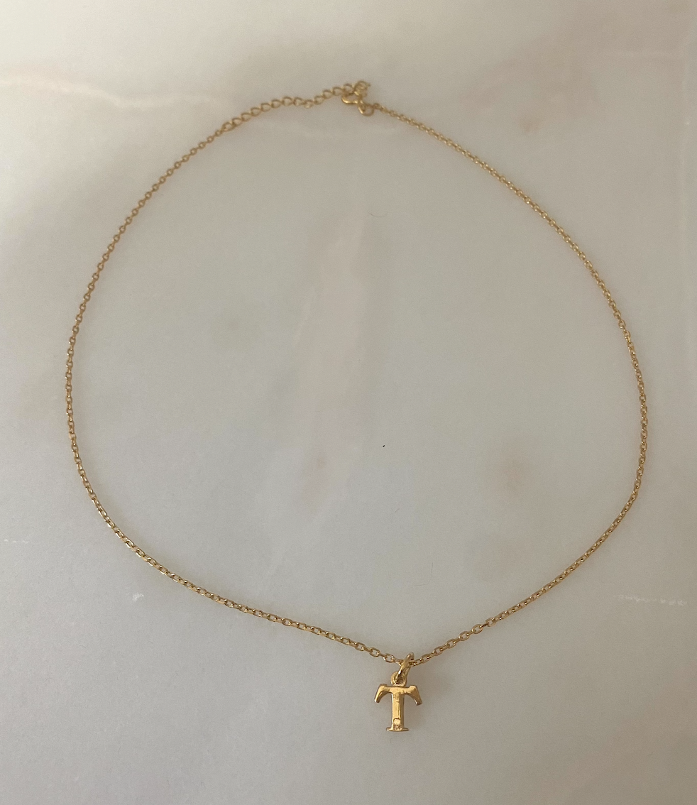 18k Gold Plated Petite Initial Necklace with 38cm Adjustable Gold Chain