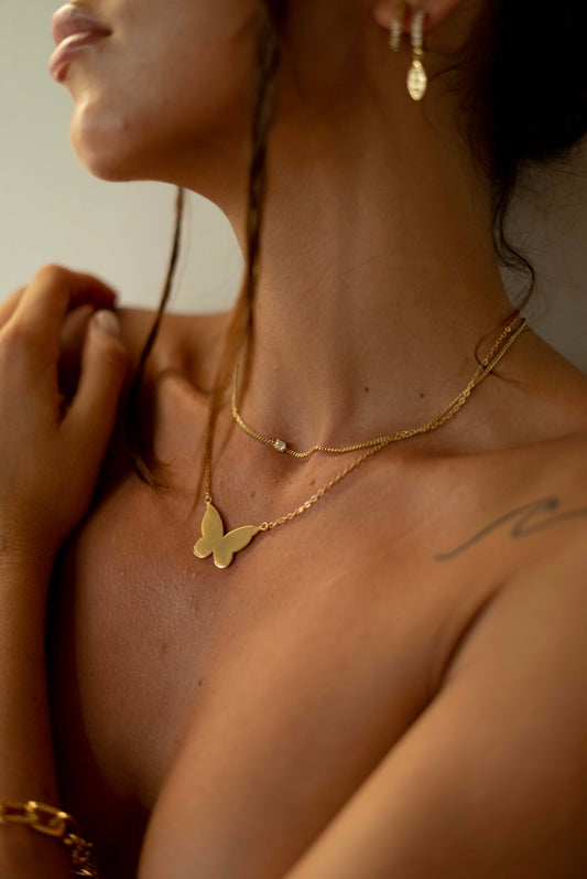18K Gold Plated Butterfly Necklace with 42cm Adjustable Chain