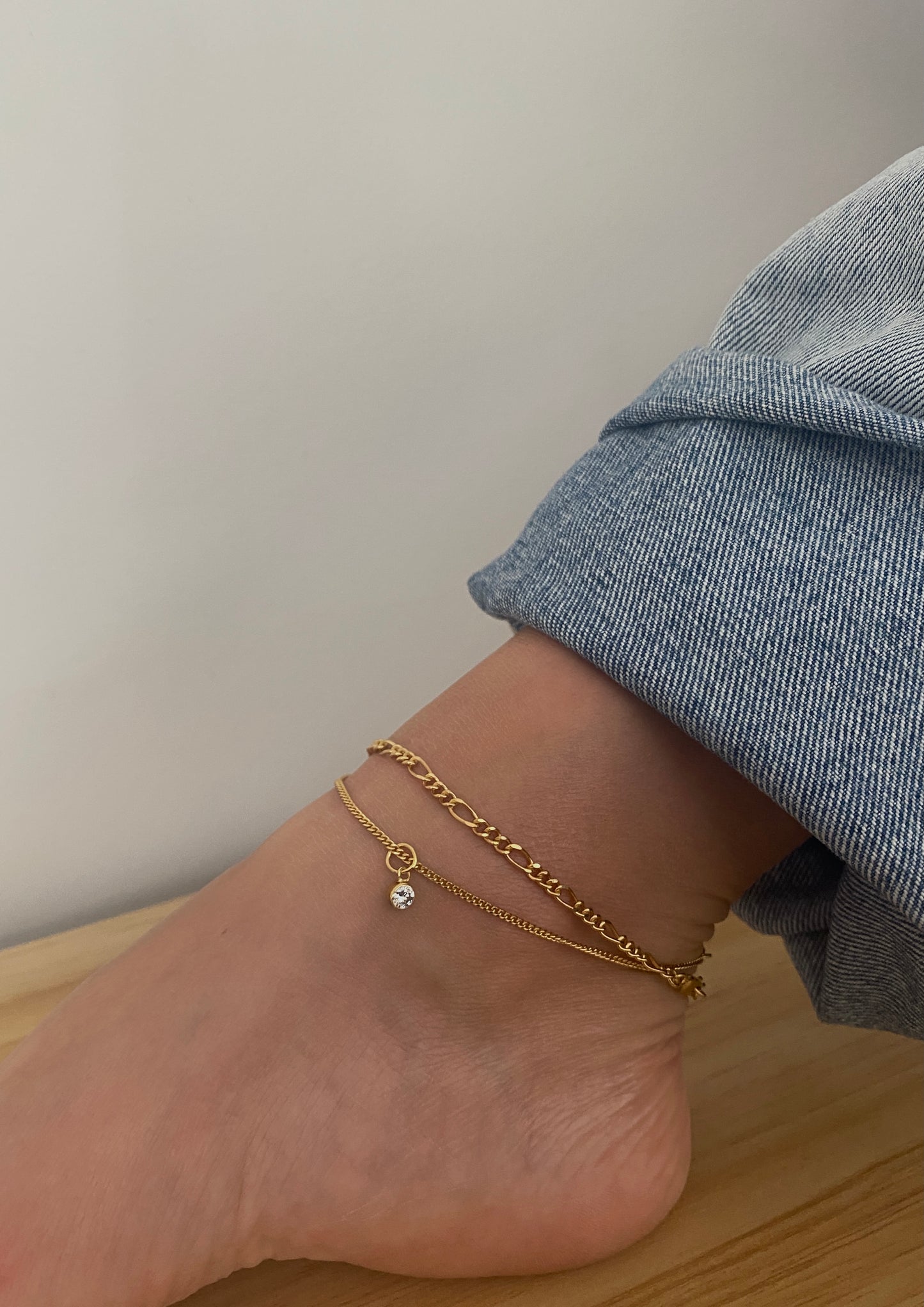 18K Gold Plated Zirconia Anklet 21cm adjustable chain